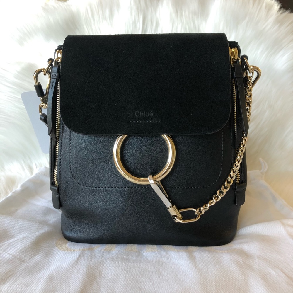 Chloé Black Leather & Suede Faye Backpack with Gold Hardware